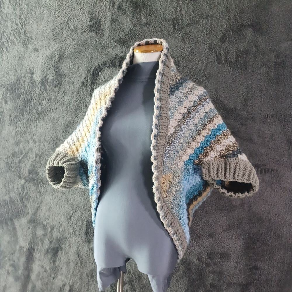 Blue and Tan Hand Crocheted Cacoon